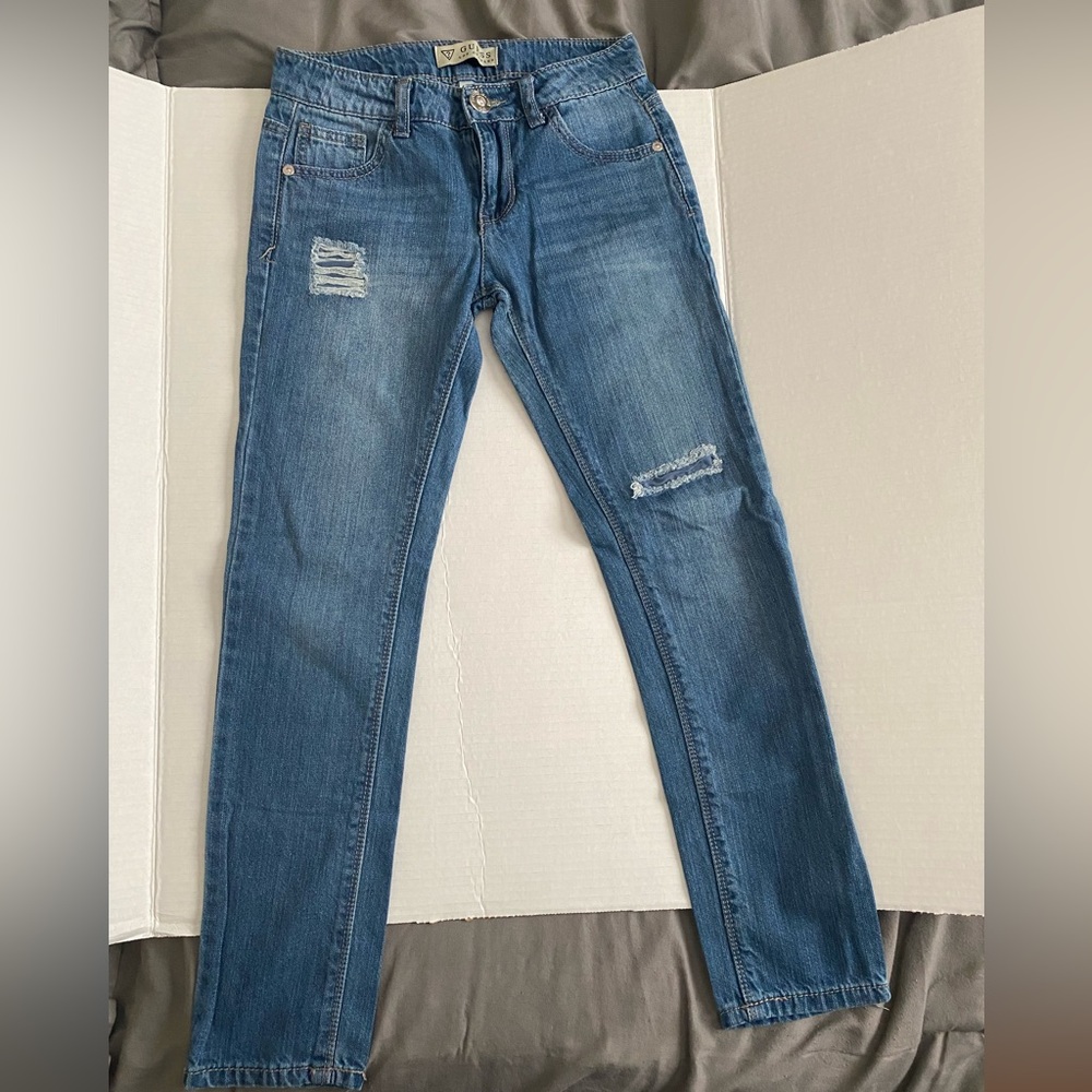 Guess distressed jeans with heart crystal details on back pocket girls size 10